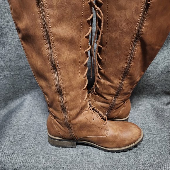 Women's Size 5 Stevies RN#17730 Tan Full Zip Lace Up Knee High Boots - Picture 6 of 9